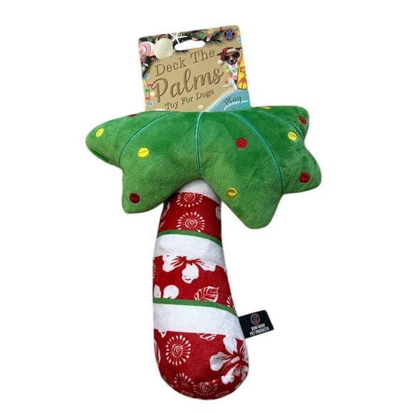 Deck The Palms Tree Dog Toy NWT Holiday Christmas Gift Coastal Red Puppy - Picture 1 of 7